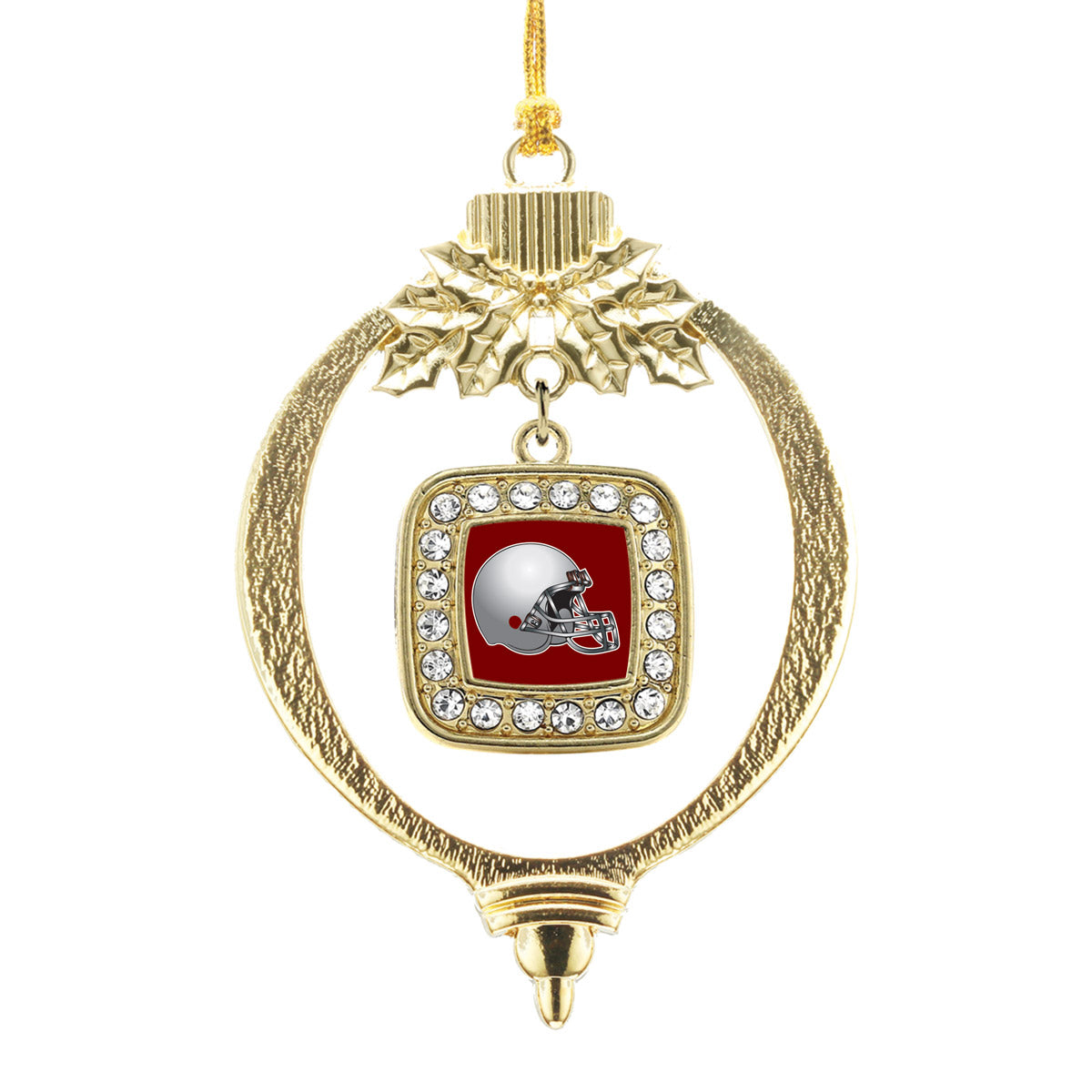 Gold Burgundy and Grey Team Helmet Square Charm Holiday Ornament