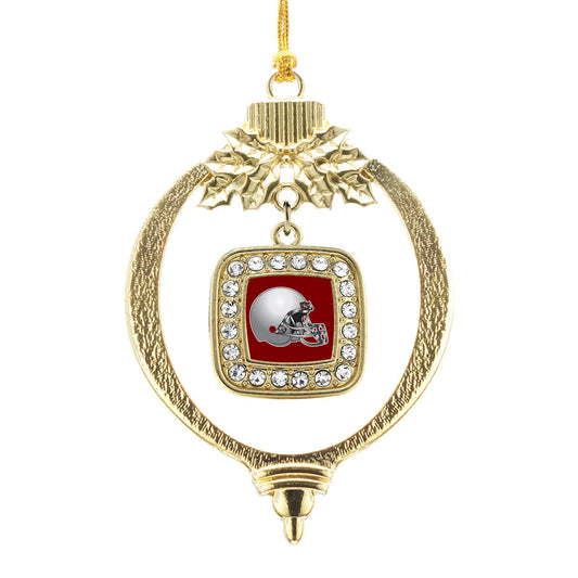 Gold Burgundy and Grey Team Helmet Square Charm Holiday Ornament