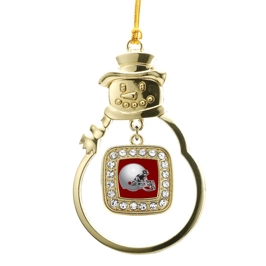 Gold Burgundy and Grey Team Helmet Square Charm Snowman Ornament
