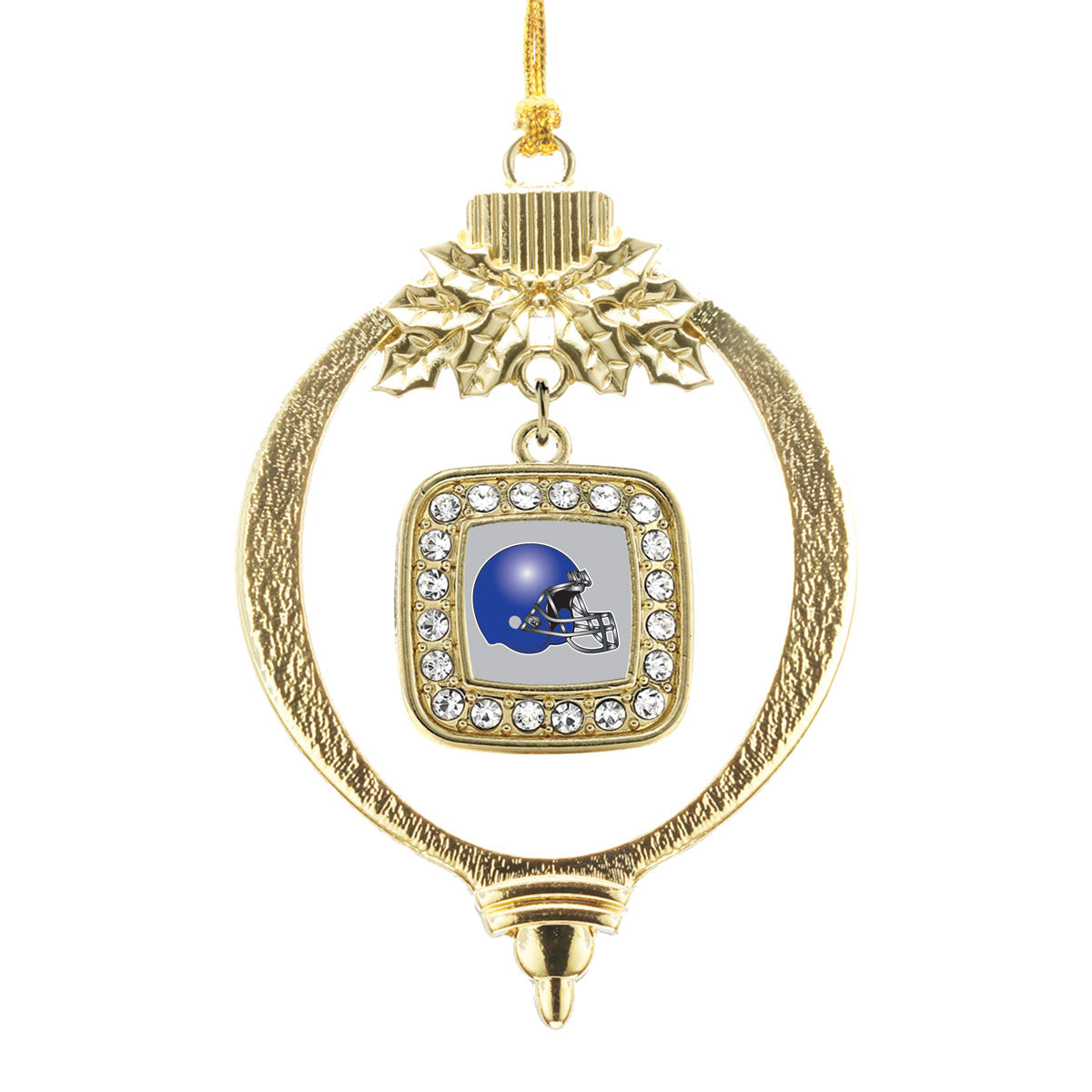 Gold Grey and Blue Team Helmet Square Charm Holiday Ornament