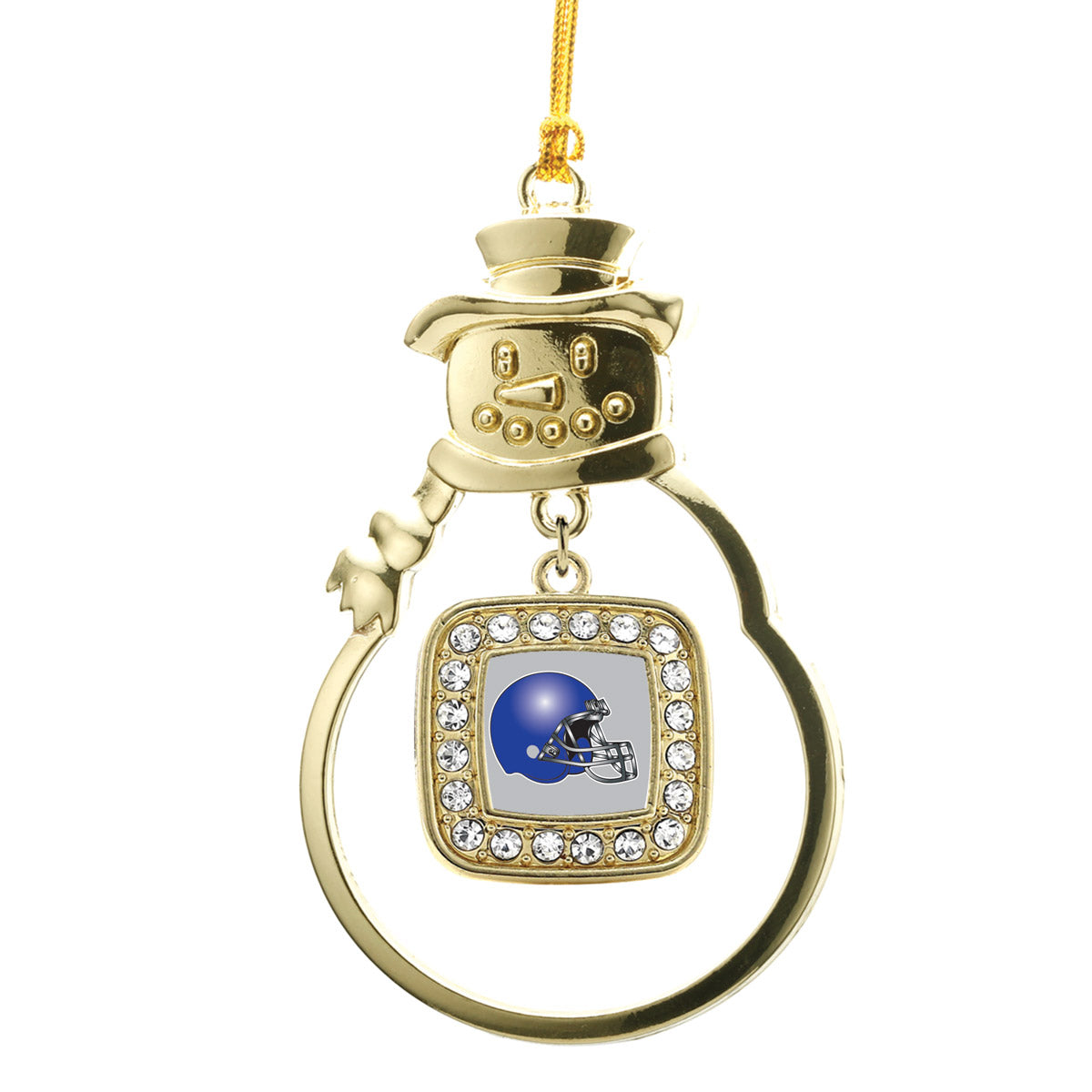 Gold Grey and Blue Team Helmet Square Charm Snowman Ornament