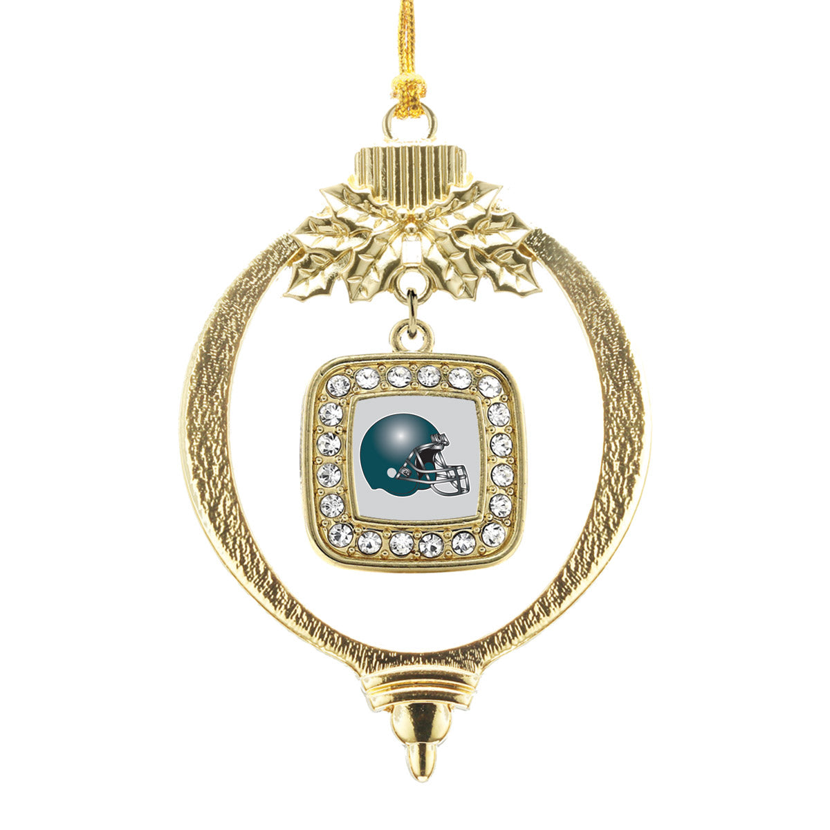 Gold Grey and Turquoise Team Helmet Square Charm Holiday Ornament