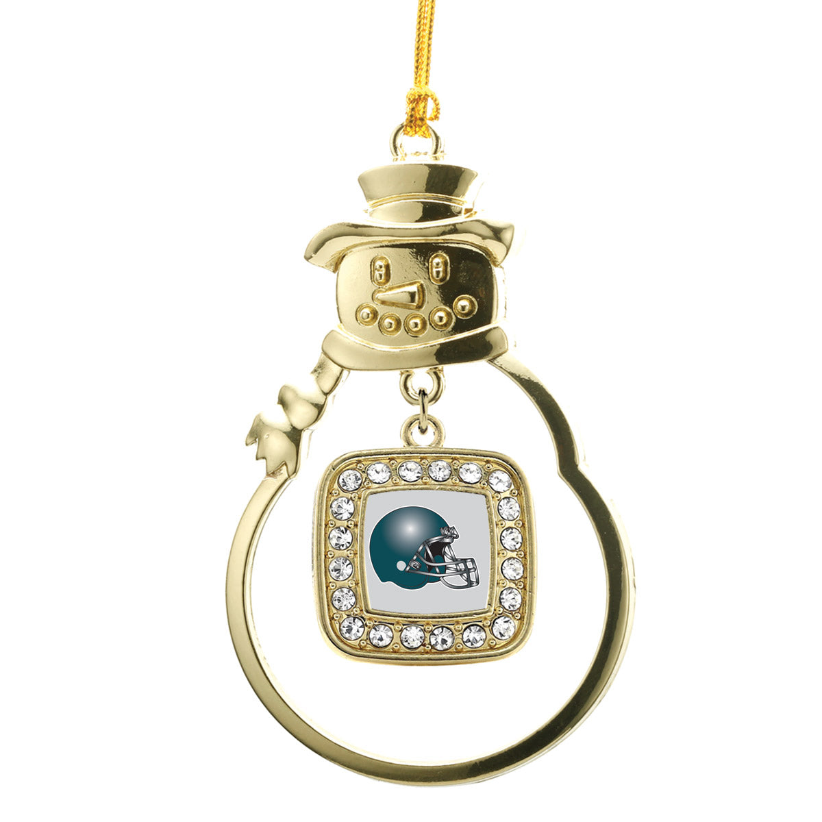Gold Grey and Turquoise Team Helmet Square Charm Snowman Ornament