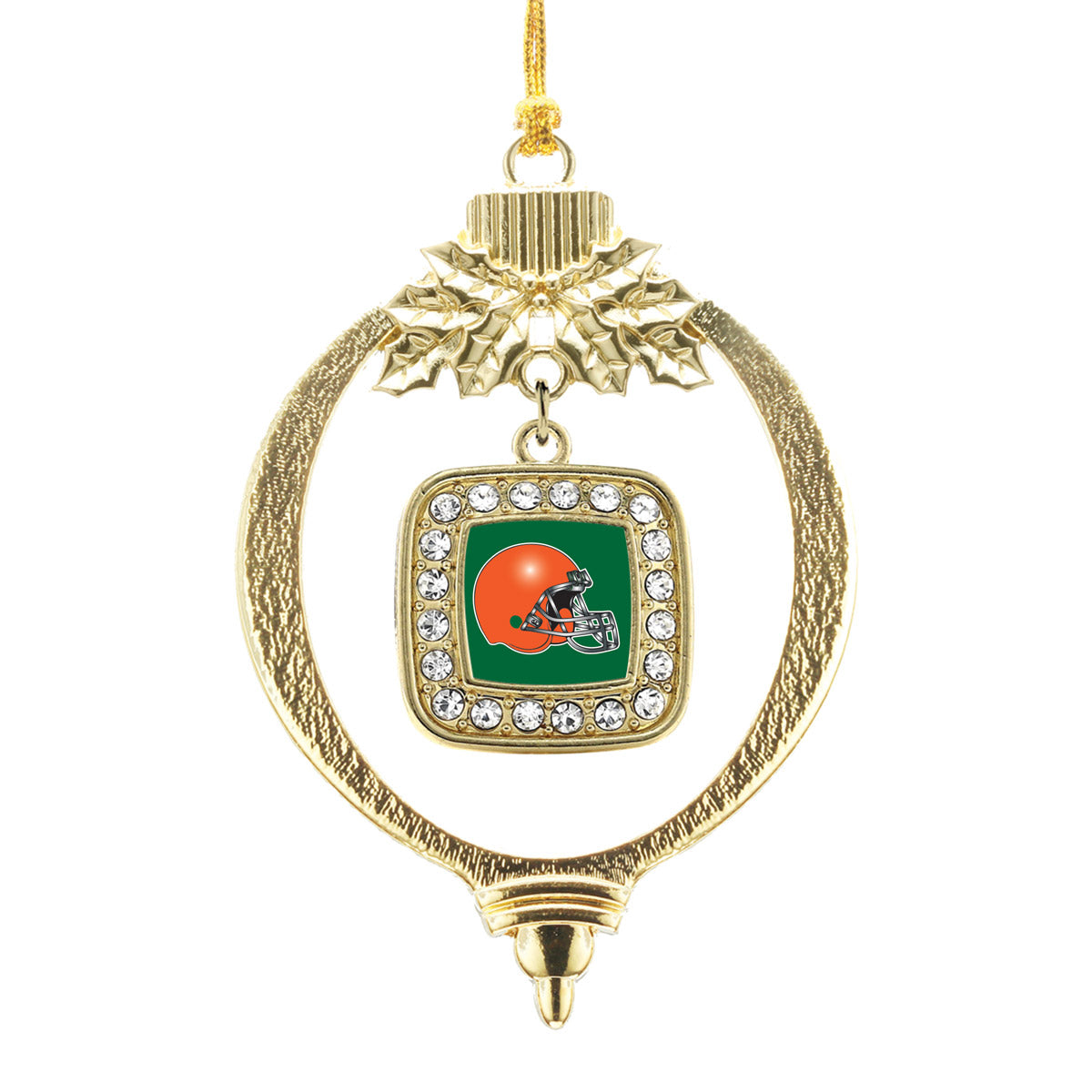 Gold Green and Orange Team Helmet Square Charm Holiday Ornament