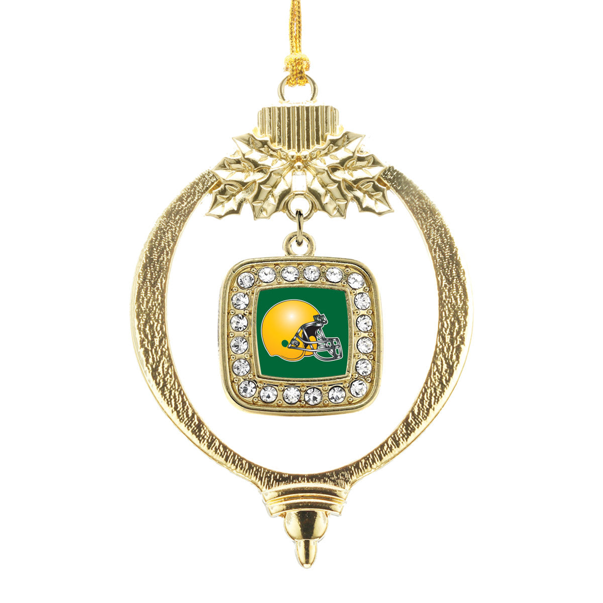 Gold Green and Yellow Team Helmet Square Charm Holiday Ornament