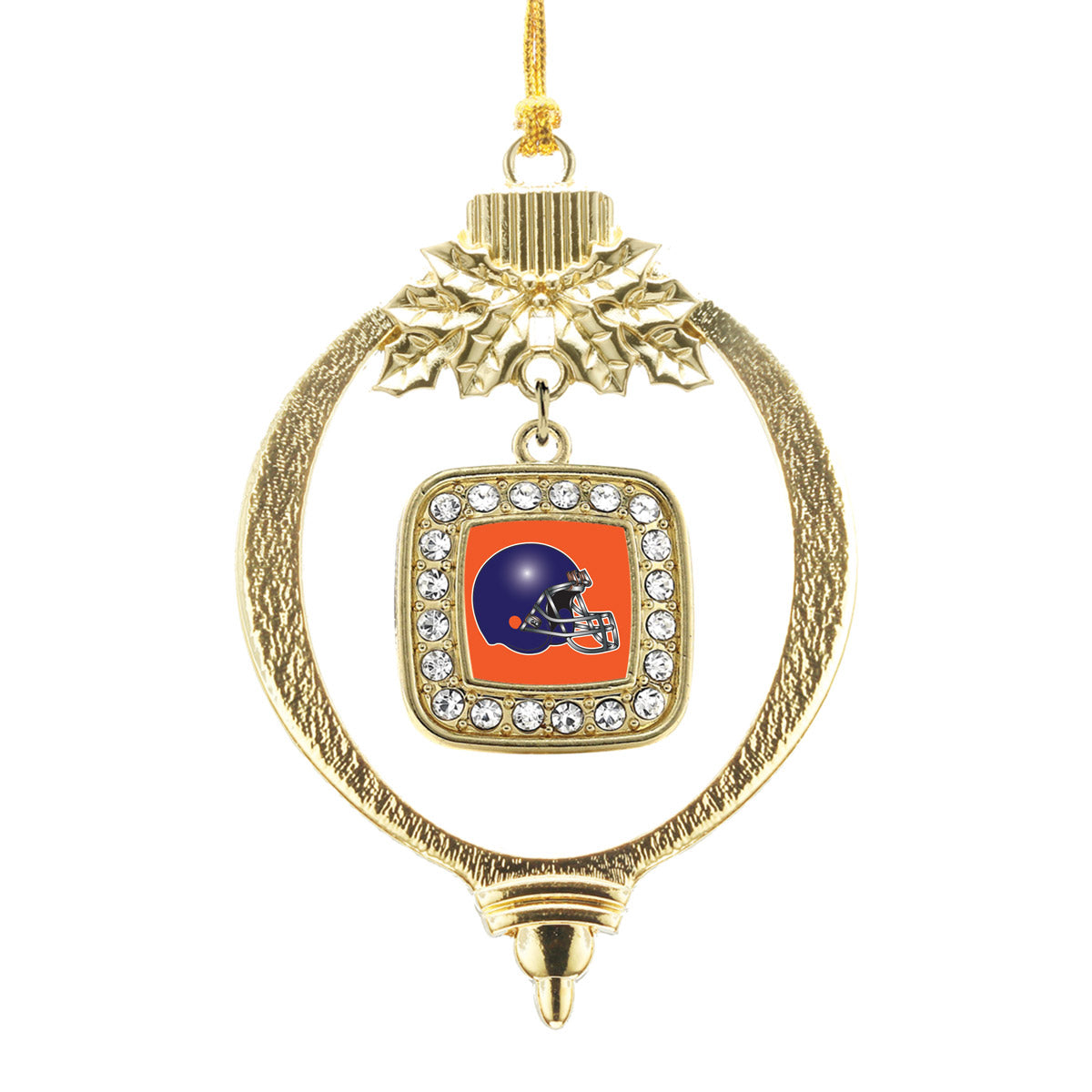 Gold Orange and Blue Team Helmet Square Charm Holiday Ornament