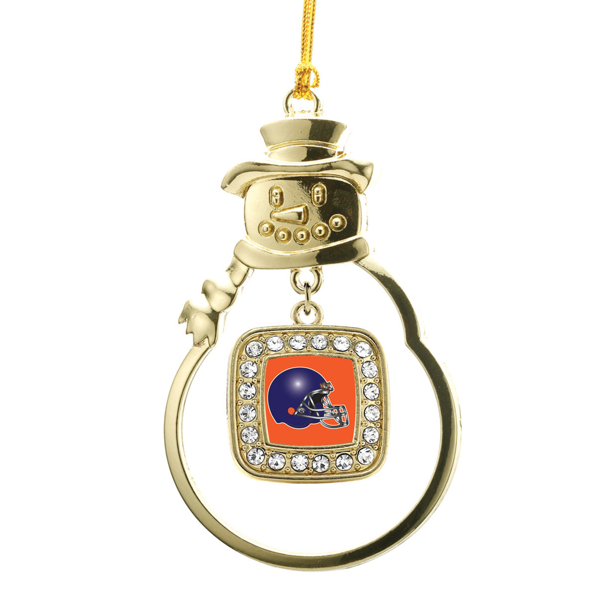 Gold Orange and Blue Team Helmet Square Charm Snowman Ornament