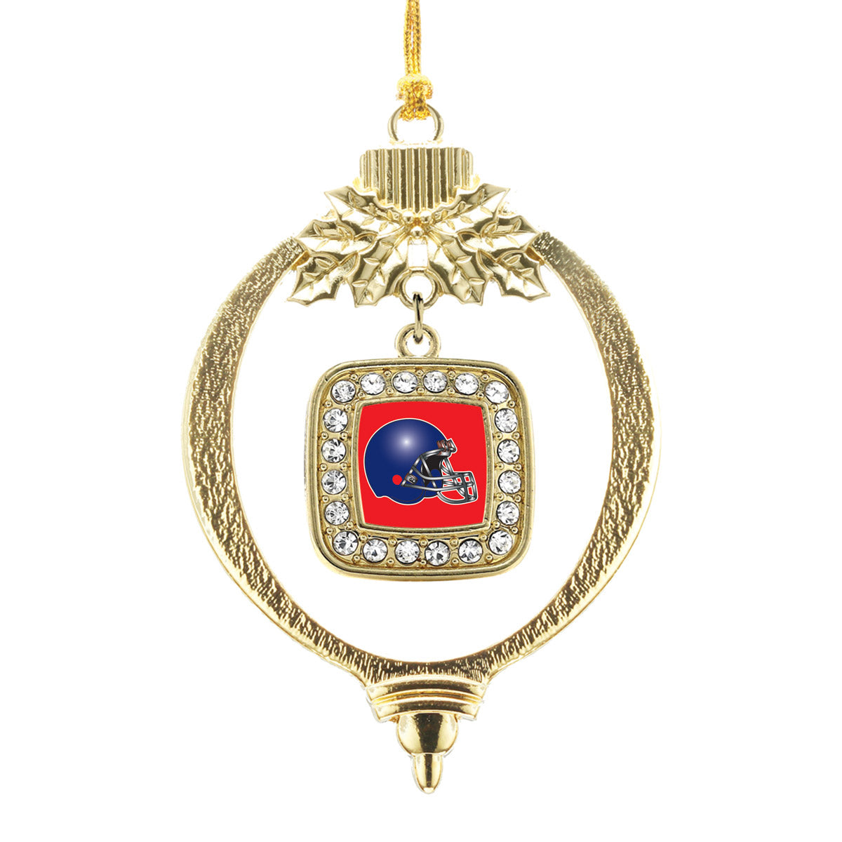 Gold Red and Blue Team Helmet Square Charm Holiday Ornament