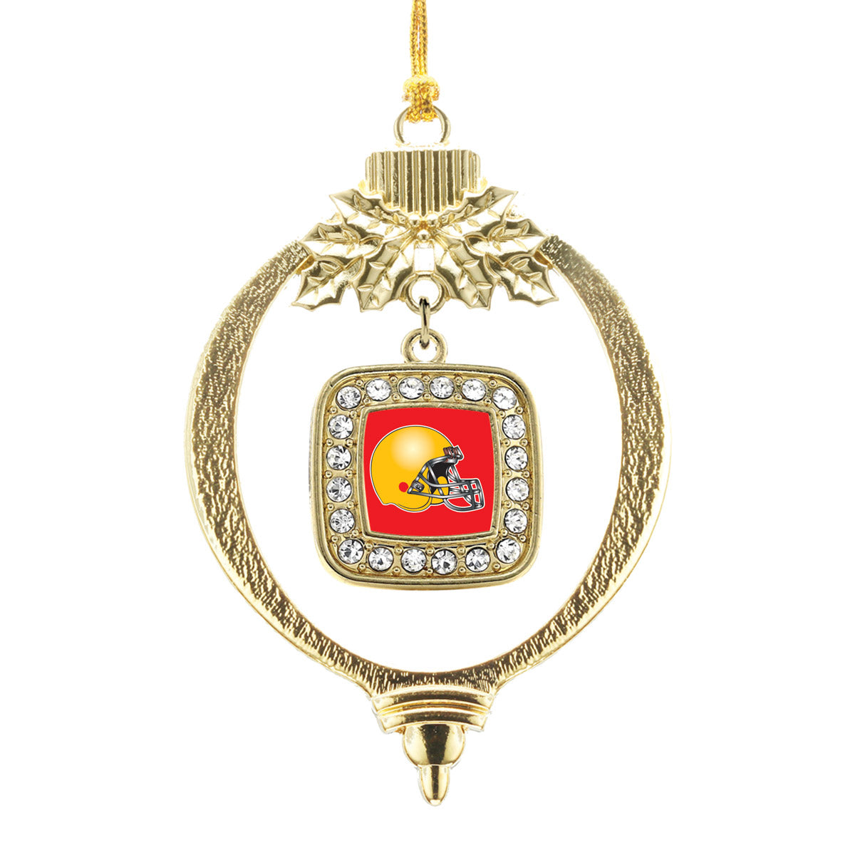 Gold Red and Yellow Team Helmet Square Charm Holiday Ornament