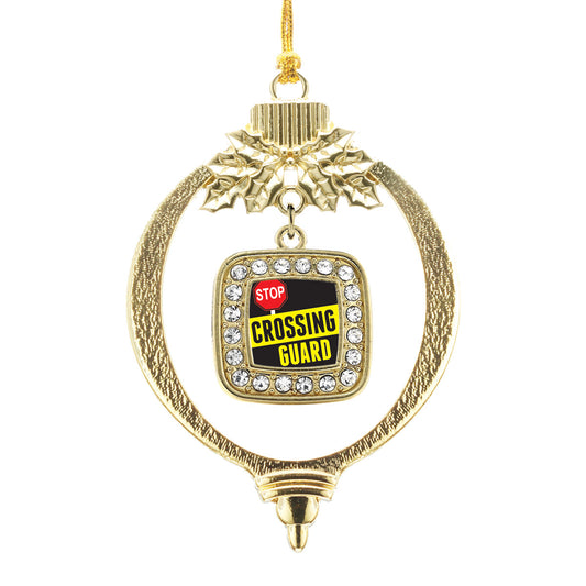 Gold Crossing Guard Square Charm Holiday Ornament