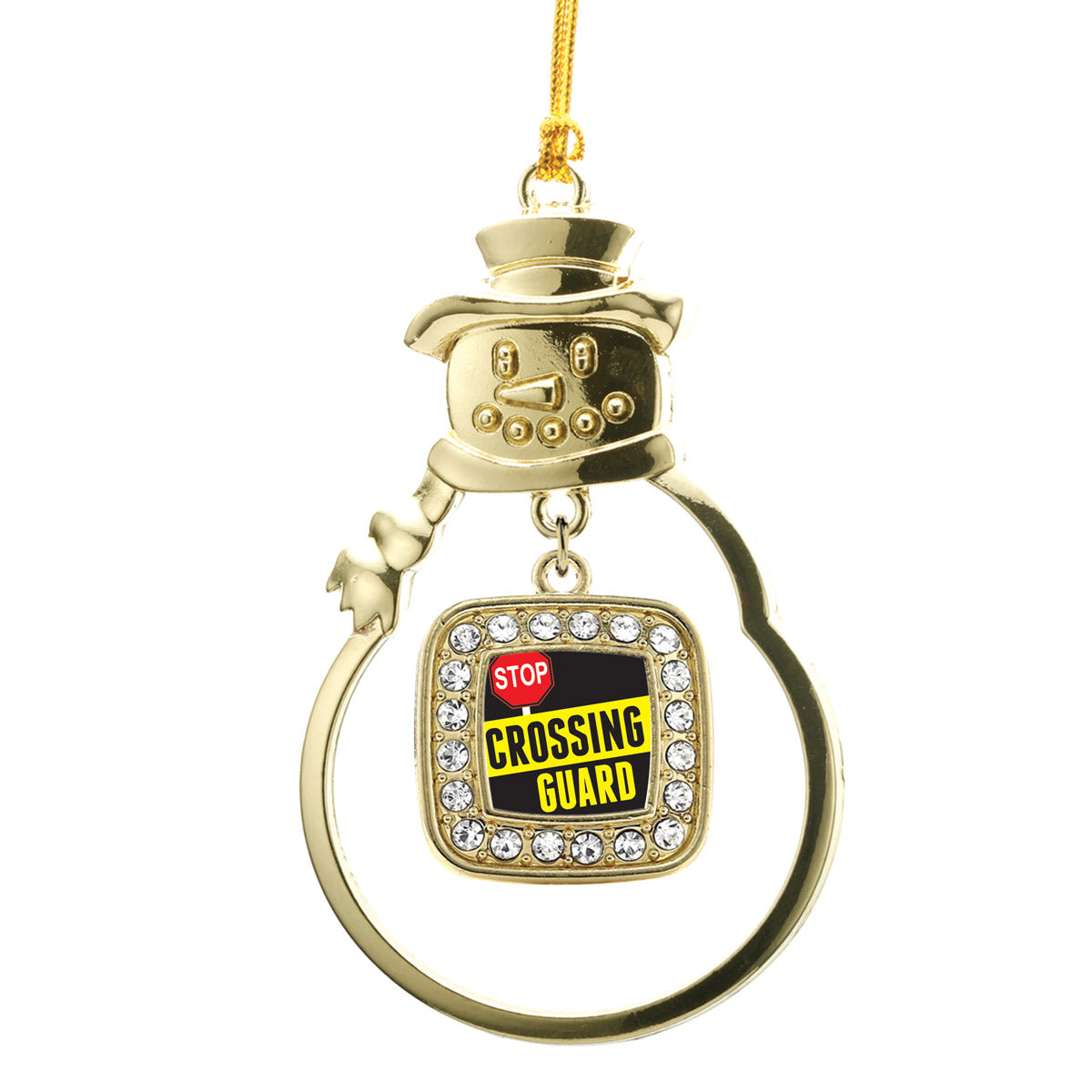Gold Crossing Guard Square Charm Snowman Ornament