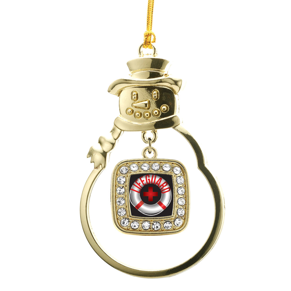 Gold Life Guard Square Charm Snowman Ornament