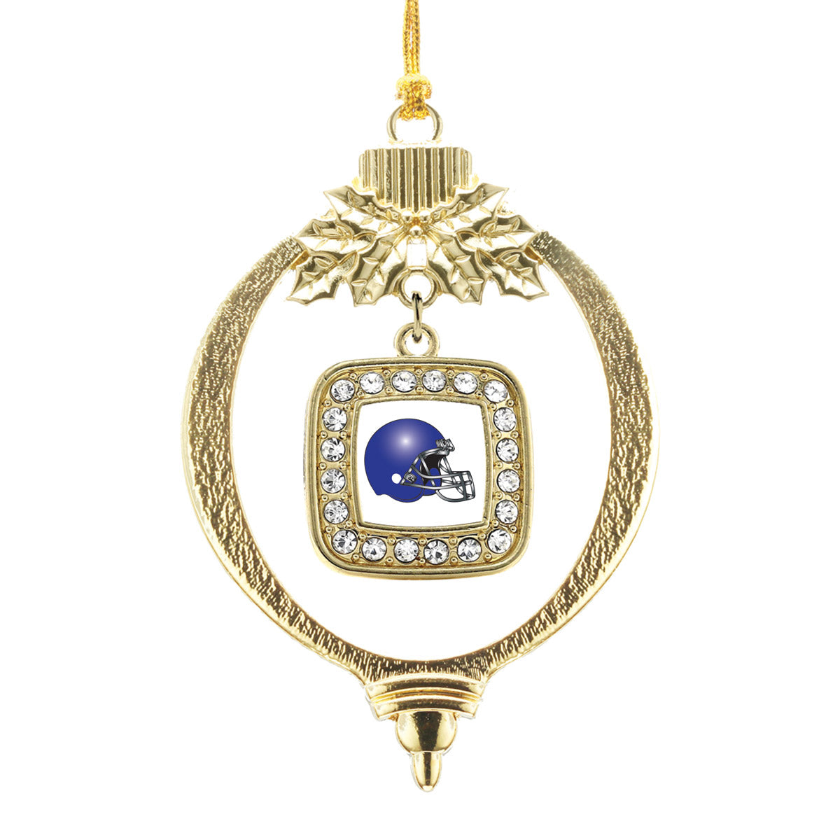 Gold White and Blue Team Helmet Square Charm Holiday Ornament