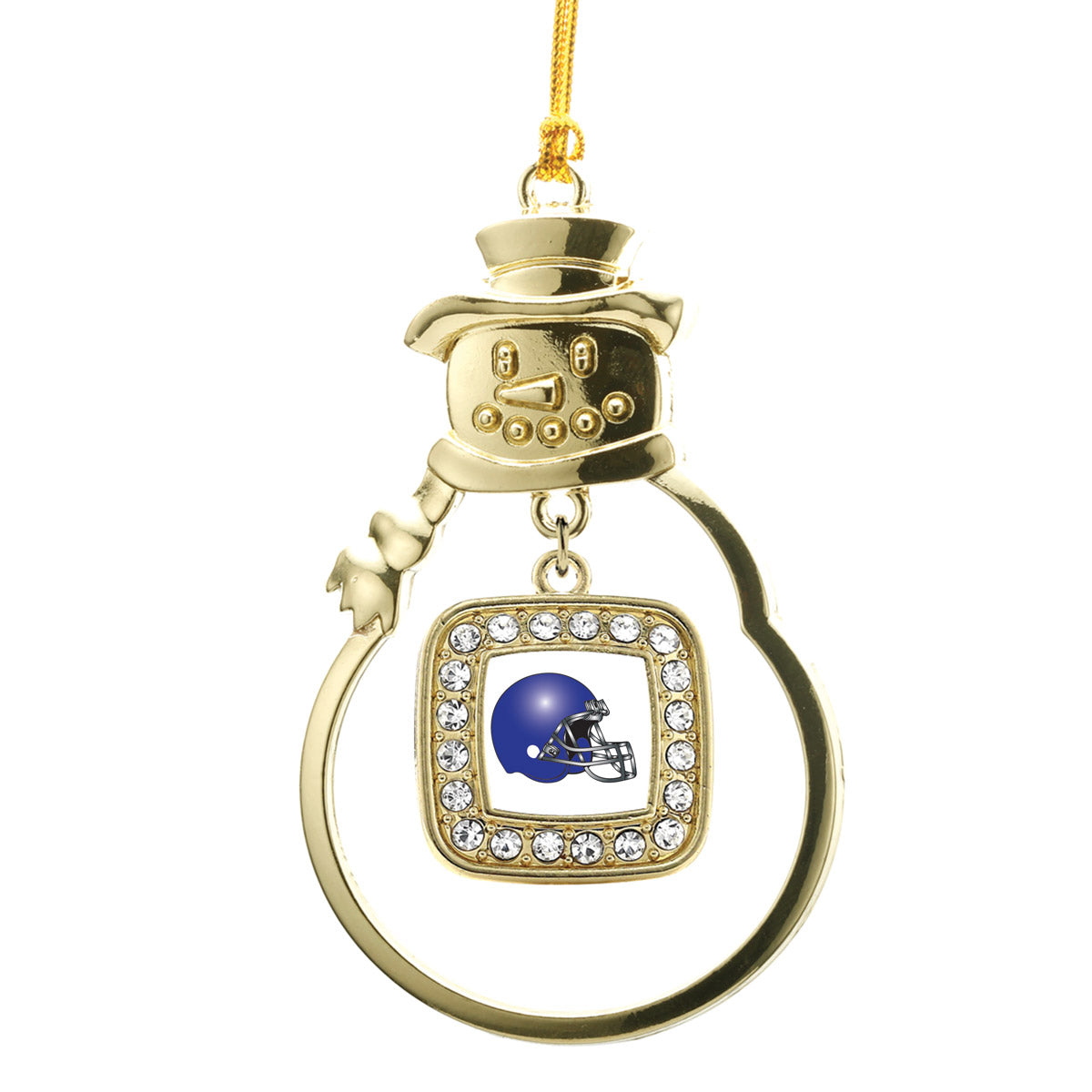 Gold White and Blue Team Helmet Square Charm Snowman Ornament