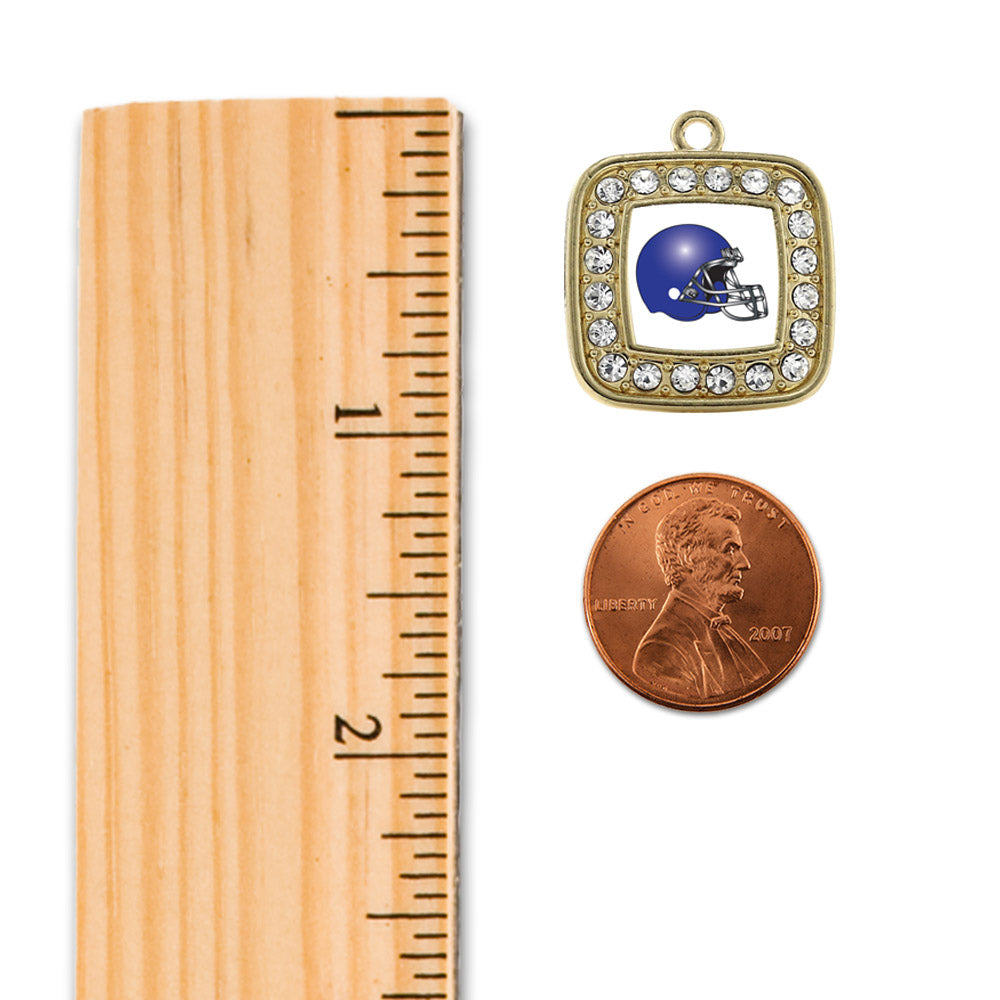 Gold White and Blue Team Helmet Square Charm Snowman Ornament