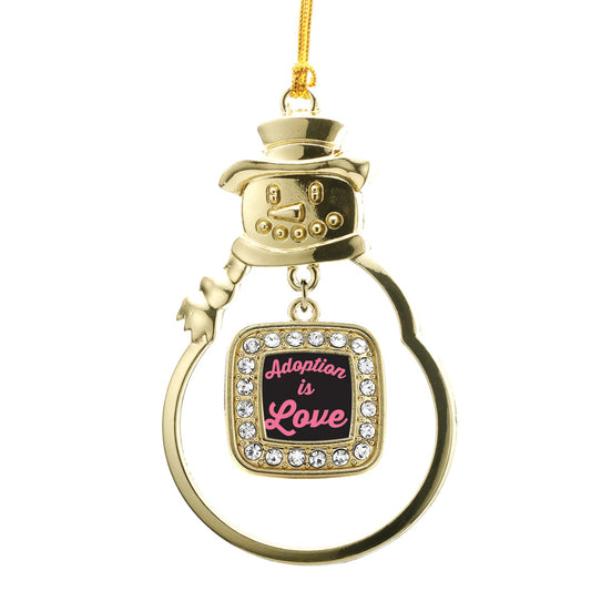 Gold Adoption Is Love Square Charm Snowman Ornament
