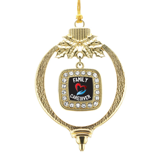 Gold Family Caregiver Square Charm Holiday Ornament