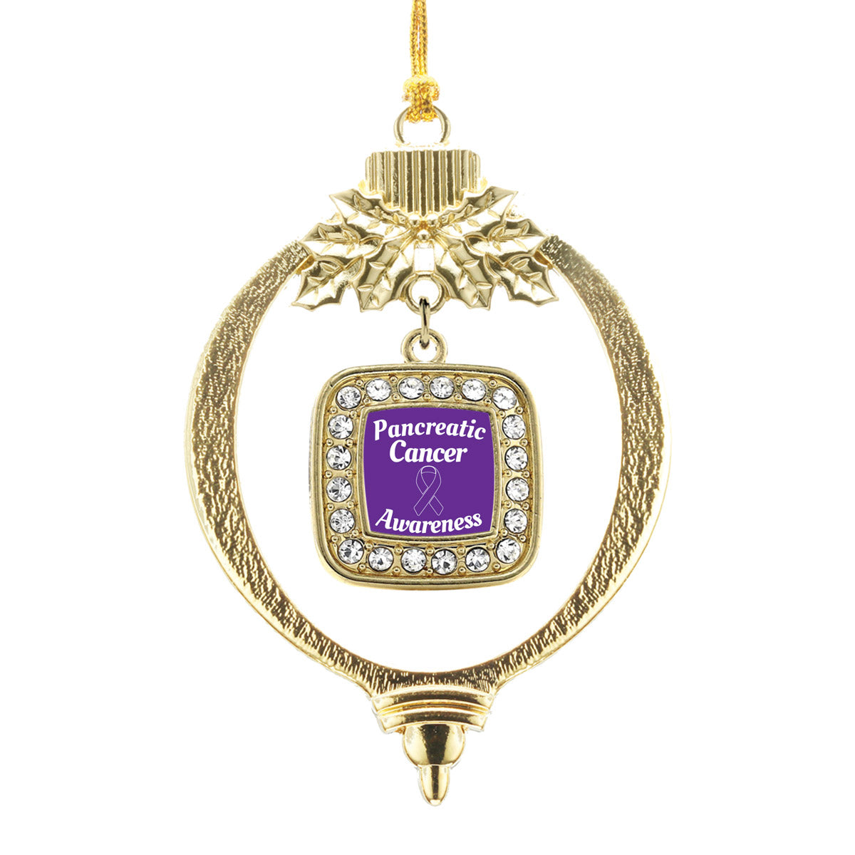 Gold Pancreatic Cancer Awareness Square Charm Holiday Ornament