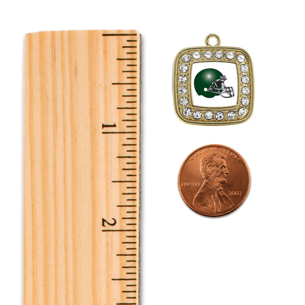 Gold White and Green Team Helmet Square Charm Snowman Ornament