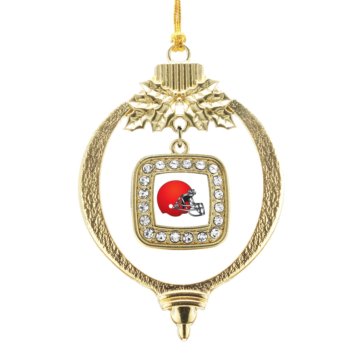 Gold Red and White Team Helmet Square Charm Holiday Ornament