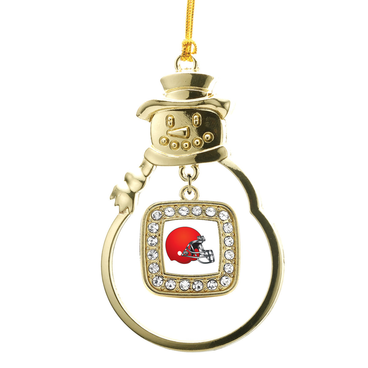 Gold Red and White Team Helmet Square Charm Snowman Ornament