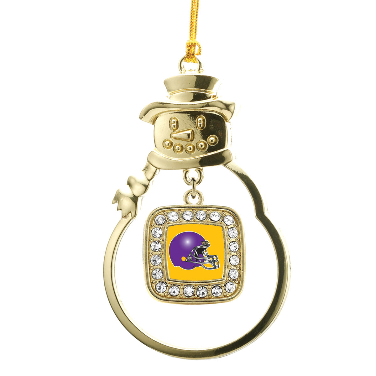 Gold Yellow and Purple Team Helmet Square Charm Snowman Ornament