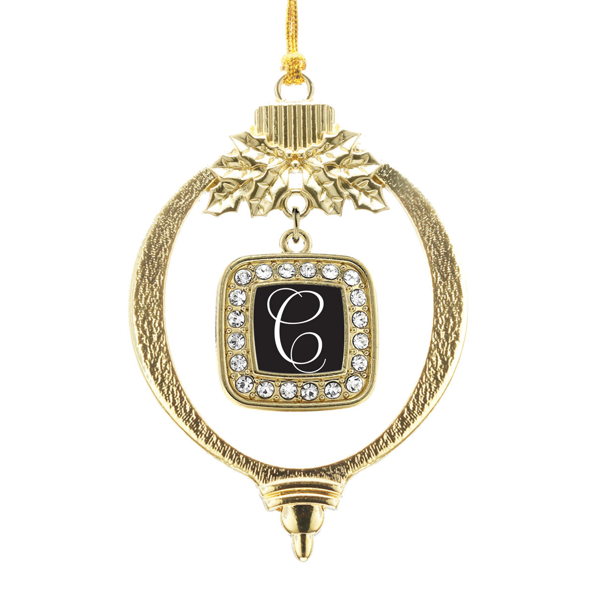 Gold My Script Initials - Letter C Square Charm Holiday Ornament