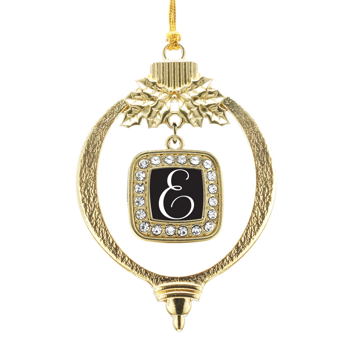 Gold My Script Initials - Letter E Square Charm Holiday Ornament