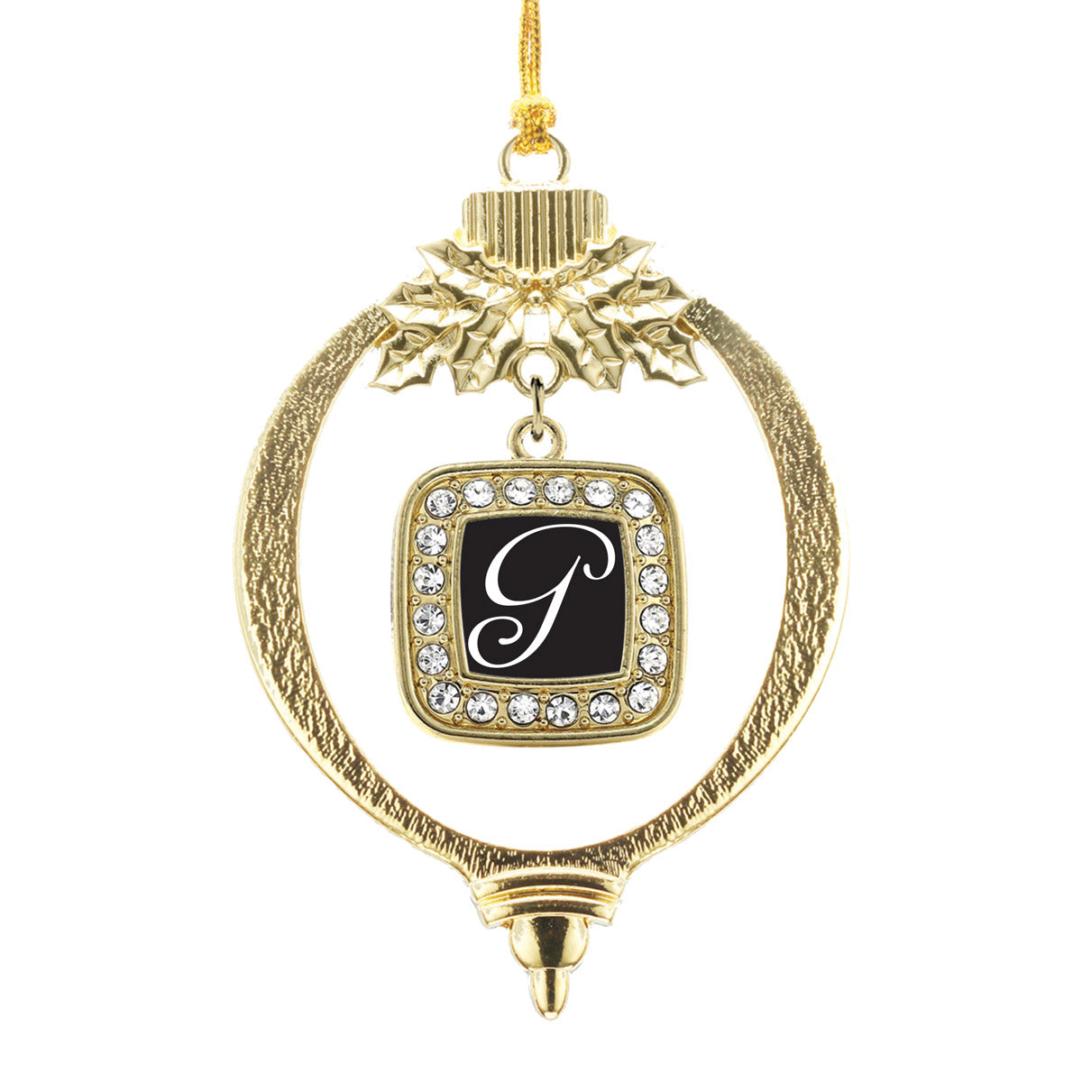 Gold My Script Initials - Letter G Square Charm Holiday Ornament