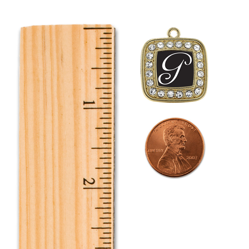 Gold My Script Initials - Letter G Square Charm Holiday Ornament