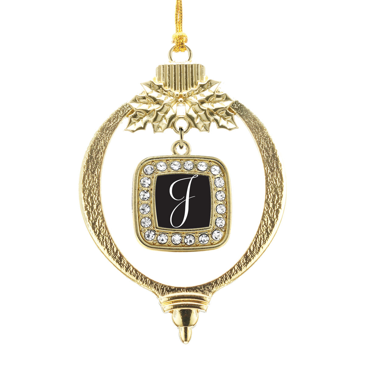 Gold My Script Initials - Letter J Square Charm Holiday Ornament