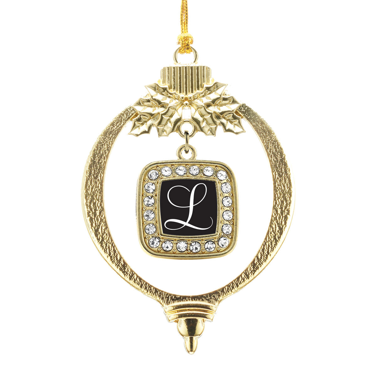 Gold My Script Initials - Letter L Square Charm Holiday Ornament