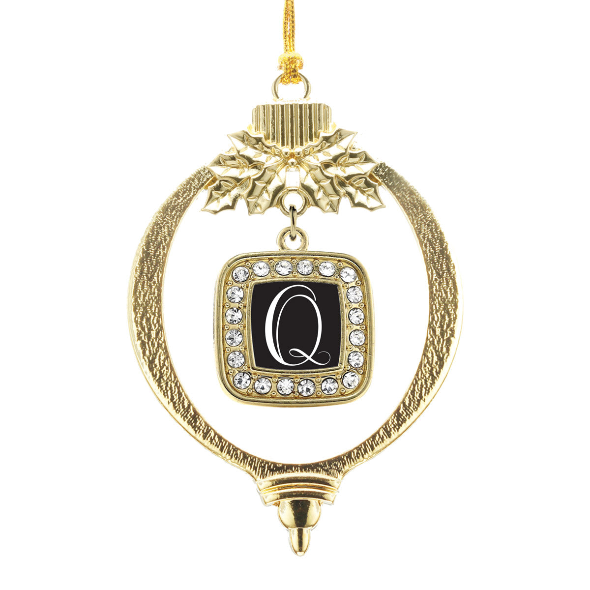 Gold My Script Initials - Letter Q Square Charm Holiday Ornament