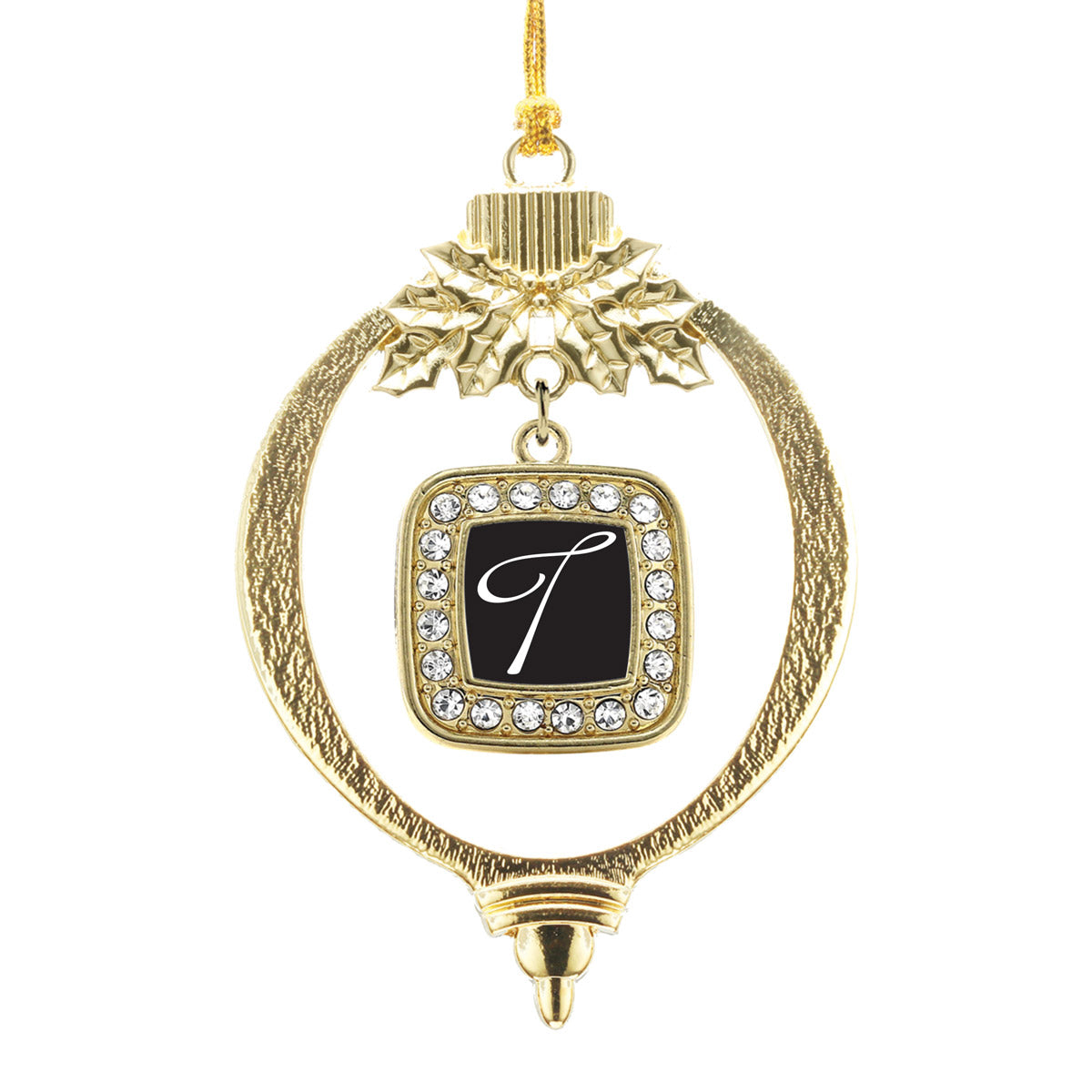 Gold My Script Initials - Letter T Square Charm Holiday Ornament