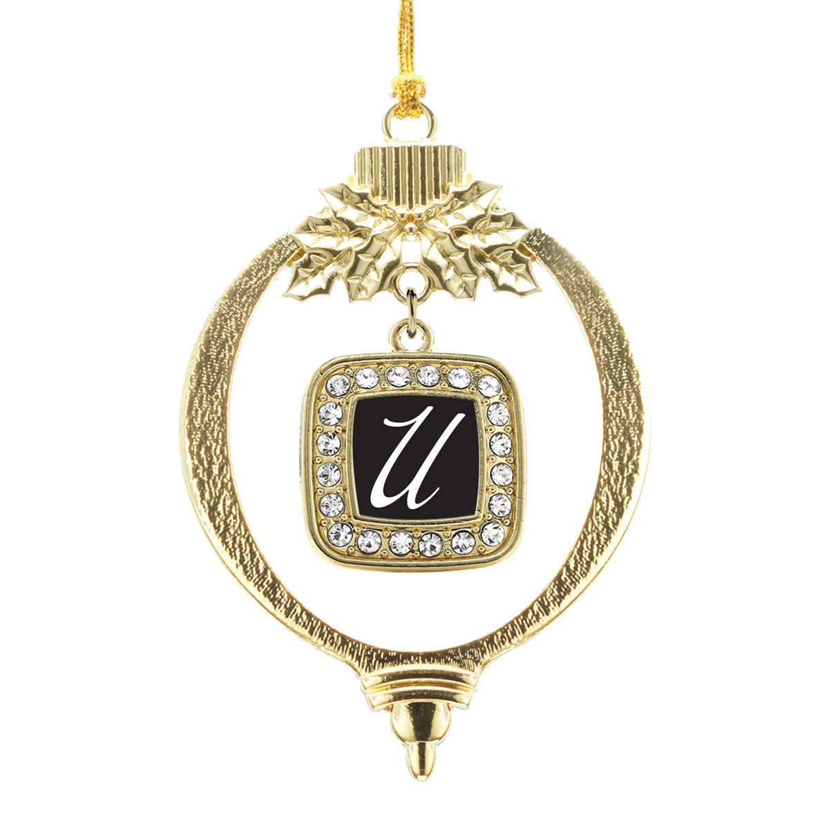 Gold My Script Initials - Letter U Square Charm Holiday Ornament