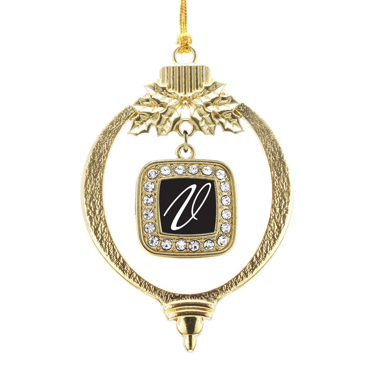Gold My Script Initials - Letter V Square Charm Holiday Ornament