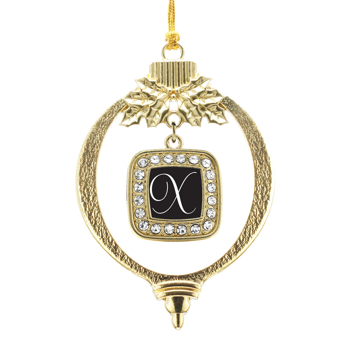 Gold My Script Initials - Letter X Square Charm Holiday Ornament