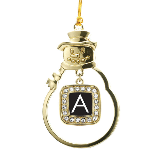 Gold My Initials Square Charm Snowman Ornament