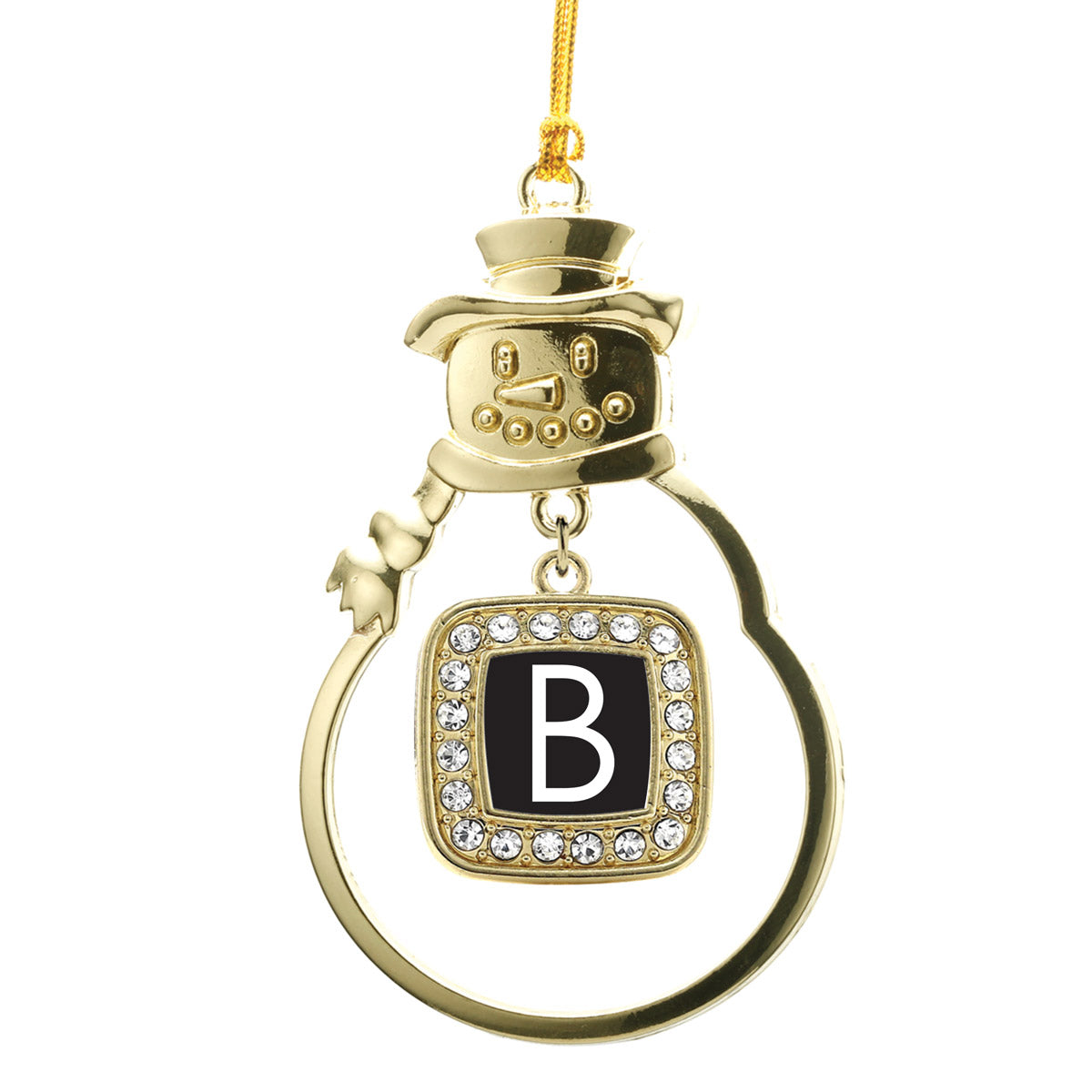Gold My Initials Square Charm Snowman Ornament