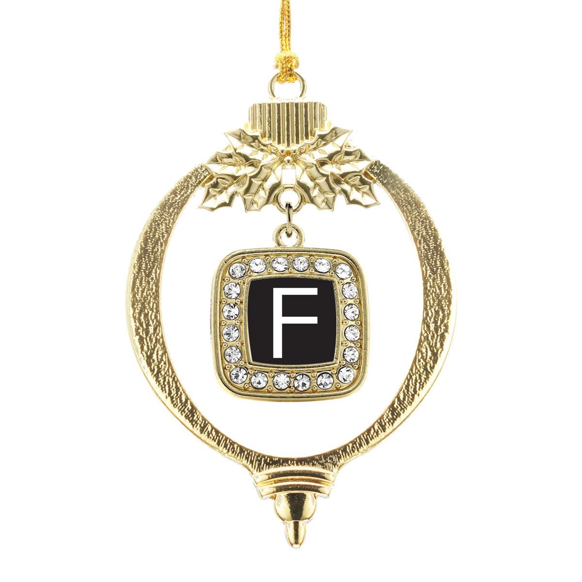 Gold My Initials - Letter F Square Charm Holiday Ornament