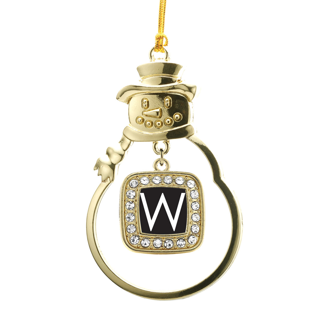 Gold My Initials Square Charm Snowman Ornament
