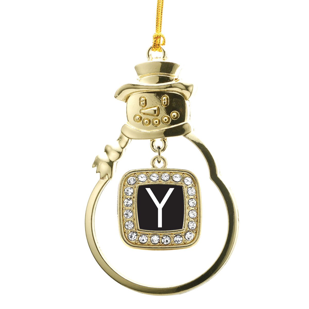 Gold My Initials Square Charm Snowman Ornament
