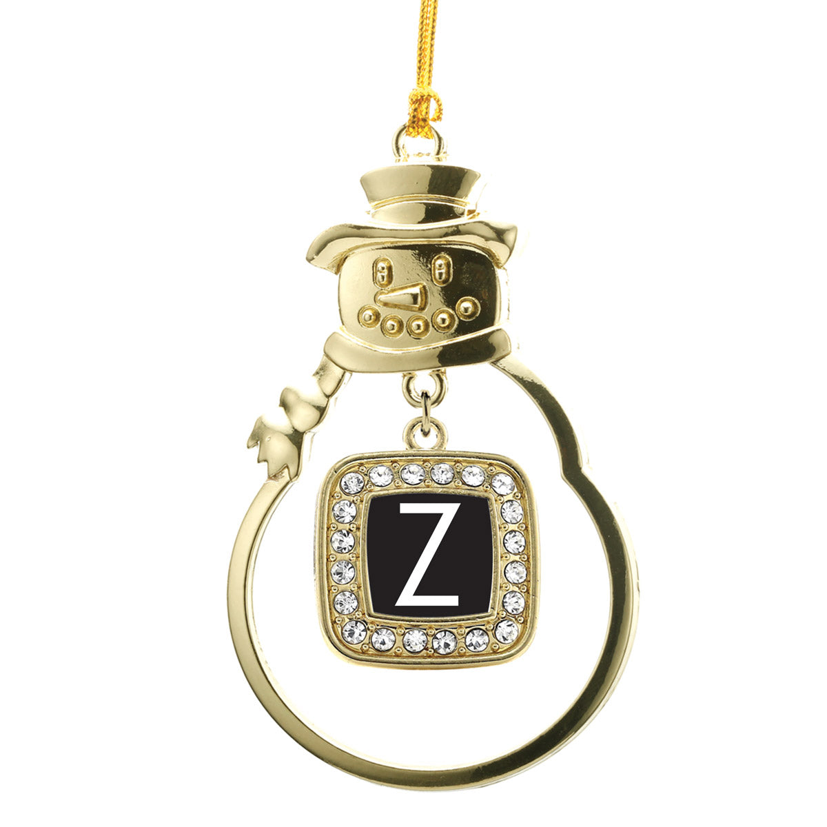 Gold My Initials Square Charm Snowman Ornament