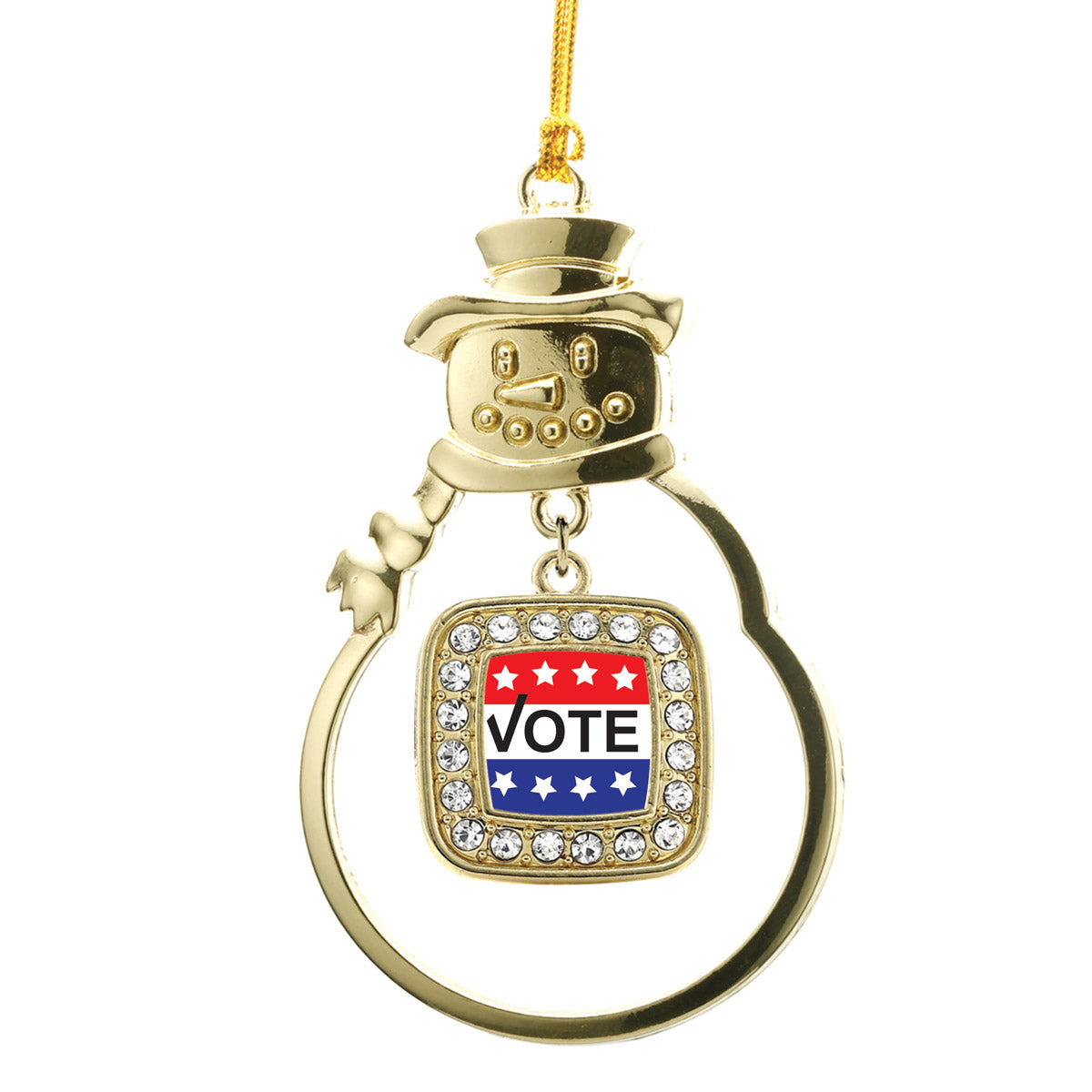 Gold Vote Today Square Charm Snowman Ornament