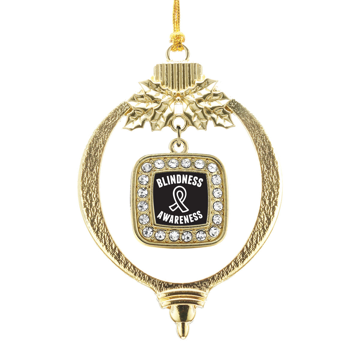 Gold Blindness Awareness Square Charm Holiday Ornament