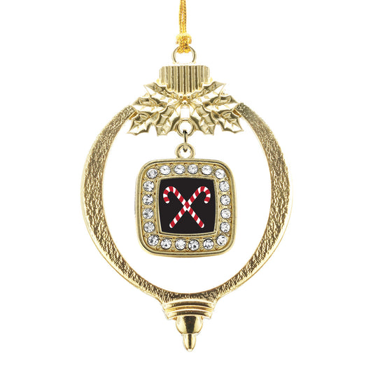Gold Candy Cane Square Charm Holiday Ornament