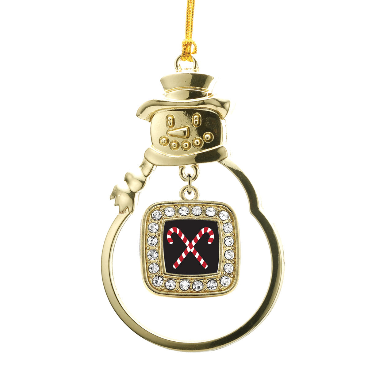Gold Candy Cane Square Charm Snowman Ornament