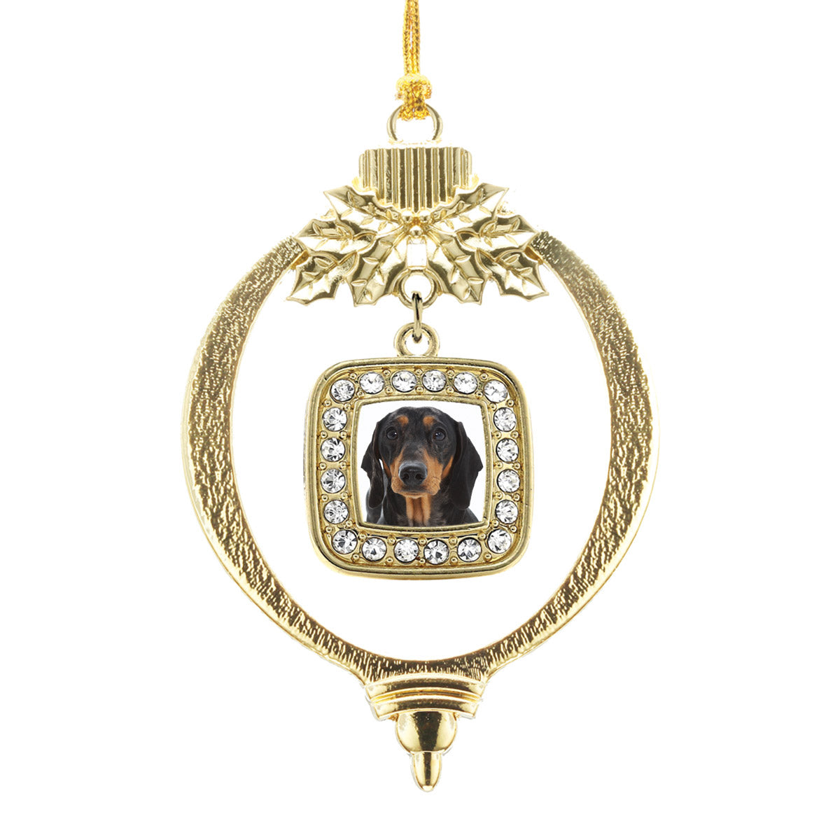 Gold The Dachshund Square Charm Holiday Ornament