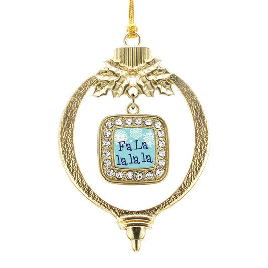 Gold Fa La Lalala Square Charm Holiday Ornament