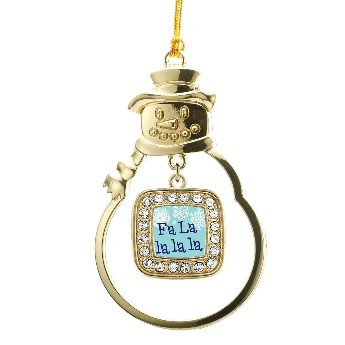 Gold Fa La Lalala Square Charm Snowman Ornament